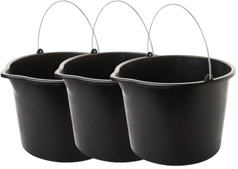 Set di 3 secchi da costruzione da 20 l con staffa in metallo, secchio con beccuccio, secchio per la pulizia da 40 cm di diametro, robusto e versatile, prodotto in UE