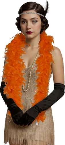 FIESTAS GUIRCA | Boa de Plumas Naranja (80 gr) - Accesorio de Disfraz para Fiestas de los Años '20, Charleston y Mascaradas - Ideal para Halloween, Carnaval y Celebraciones - Unisex - Naranja