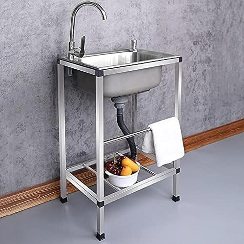 Lavello da cucina in acciaio inox a vasca singola 48 x 35 cm rubinetto caldo e freddo lavabo autoportante durevole e facile da pulire perfetto per uso domestico e commerciale