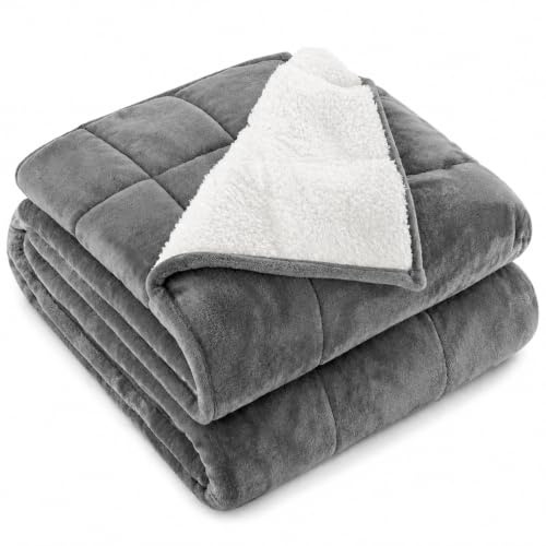 Sivio Weighted Blanket 5.5kg Grey 120x180cm | Sherpa fleece, soft plush flannel, warm heavy blanket for sofa bed, calming