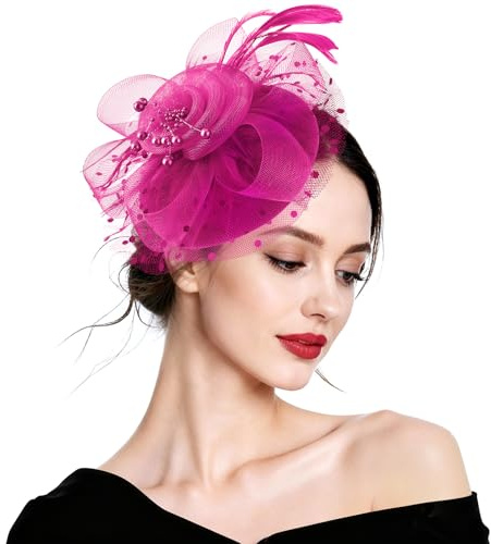 DRESHOW Fascinators Hatt Blomma Mesh Fjädrar på Pannband och Gaffel Clip Cocktail Teparty Huvudbonad för Flickor Kvinnor