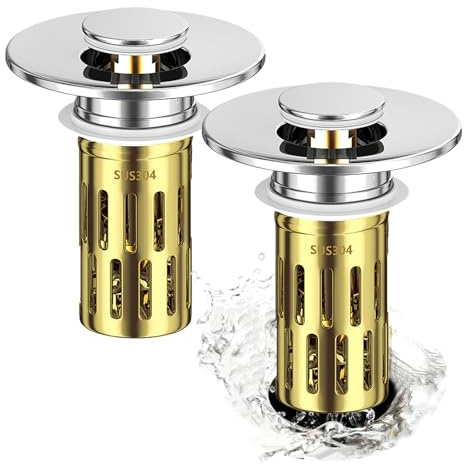 ATTEEFI 2 Pezzi Tappi Lavandino Bagno con Filtro, Molla Tappo per Lavandino Bagno e Filtro di Scarico a Scomparsa, Adatto per Lavabi da 25-30 mm