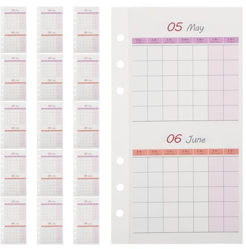 DIKACA Insertos para Agenda A6 de 20 Hojas, Papel Planificador de Presupuesto Mensual sin Fecha, Calendario Doble Cara Plegable para Oficina y Hogar, Recargas Organizadoras