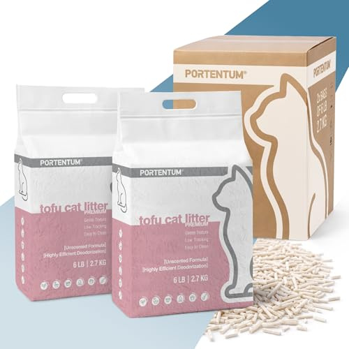 PORTENTUM Litiere Tofu Chat sans Parfum – 12 L de litiere agglomerante avec Controle des odeurs et Nettoyage Facile – Sac litiere Chat en pellets vegetaux Qui ne collent Pas et Gardent Le bac Propre