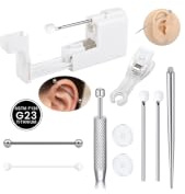 WillTen 10 st G23 titanpiercingset, professionellt 13G/14G piercingpistolset med titannavelplugg septumring bröstvårtor tungpiercing samt läppstift och bollgravverktyg