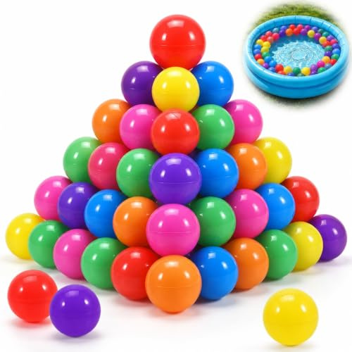 FairyPeach Balles de Jeu Colorées,50 pièces, 5,5 cm, sans BPA,Balle en Plastique,Adaptées pour être Saisies et Lancées,Idéales pour Les Pataugeoires et Les Piscines à Balles pour Bébés(7 Couleurs)