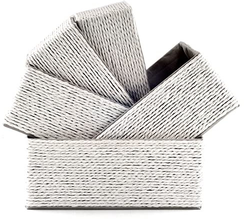 Acrola 5-Pack Dekorative Körbe zur Speicherung Stapelbare Gewebte Körbe Papier Seil Kasten mit Stoff-Liner, Organisierte Körbe fuer Make-Up Schrank Badezimmer Schlafzimmer (Crème Weiss)