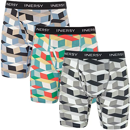 INNERSY Boxers Men Multipack Long Underpants with Fly, XL, Colorful Cube