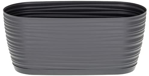 Sahara Indoor Plant Pots – Modern Round Plastic Flower Pots with Drainage Hole & Saucer – 7 Sizes, 8 Colours for Succulents, Herbs, Flowers & Houseplants (27 cm, Anthracite)