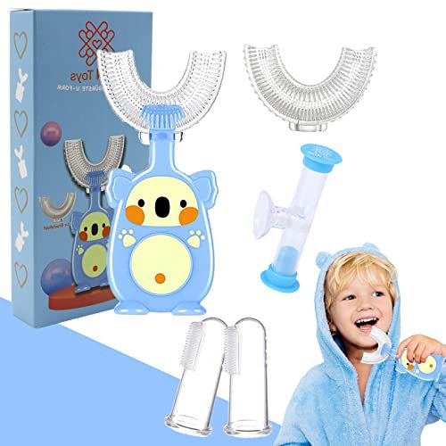 Kinderzahnbürste U-Form 5Tlg. Set - Lebensmittelsilikon - Hygienische ErsatzsilikonKopf-Sanduhr mit Saugnapf | 2 Fingerkuppen Zahnbürste | Kinder & Babyzahnbürste (2-8 Jahren) DGN TOYS