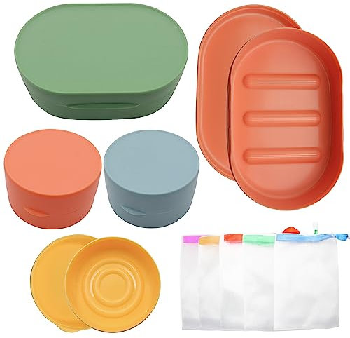 5 Seifendose Reise Wasserdicht Seifenbox Reise - Festes Shampoo Aufbewahrung Reise Rund BehäLter für Seifenschale Reise Mini Mit 5 Seifenbeutel für Feste Seife für Unterwegs Camping