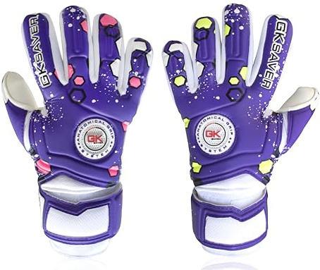 GK Saver Football Goalkeeper Gloves – Kids & Youth Soccer Goalie Gloves with Anti-Slip Latex Palm & Removable Finger Save Protection Sizes 6-11 (Champ Purple, 5)