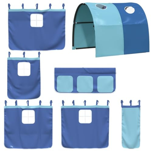 vidaXL Loft Bed Curtains with Tunnel | Durable 100% Polyester Material | Blue, Fun-Filled, Interactive Design | Features Three-Pocket Curtain for Additional Storage