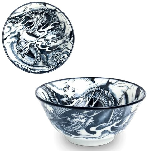 Japonais Udon Bowl XL - Dragon Noir - Ramen, Miso, Soupe, Petit-déjeuner, Fruits, Poke, Muesli, Riz, Salade Bol - Bol à collation - Saladier - Bol à Nouilles - Bol à fruits