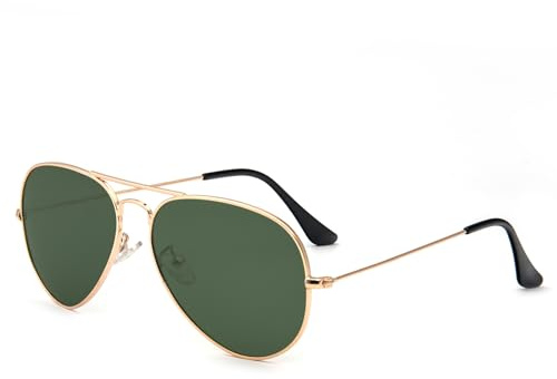 MMOWW Gafas de Sol Polarizadas de Moda Metálicas Clásico Retro para Mujeres y Hombres, con Protección UV400 Ideal Para Conducir, Pescar, Hacer Senderismo y Viajar (Dorado - Verde Oscuro)