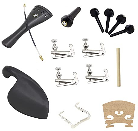 Violin Accessories, 15 Pcs Violin Parts,4/4 Violin Accessories with Tailpiece Tail Gut End Button Chin Rest Chin Rest Screw Soundpost Bridge Tuning Pegs Fine Tuners