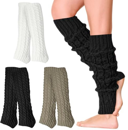 HWJPDMBD 3 Paare Stulpen Damen, Beinwärmer, Leg Warmers, Damen Beinstulpen, Knie Hoch Stulpen, Damen Langer Beinwärmer Frauen, Winter Beinstulpen Damen Stricken Legwarmers für Winterwärmer