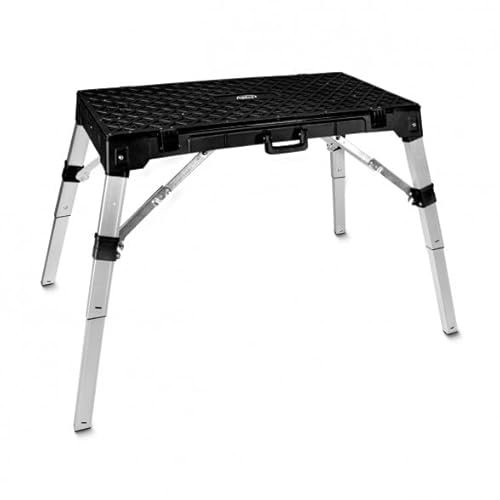 Alfa Universal-Werkbank 4 in 1 - Tritt-Hocker - Rollbrett - Transportroller - 85 cm Arbeitshöhe - mit Ablagefächern und Wendbarer Arbeitsplatte/Höhenverstellbare Werkzeugbank/Werktisch