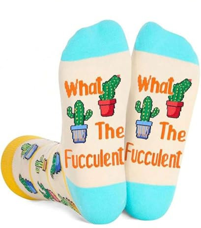 Succulent Socks for Gardeners, House Plant Cactus Gift, UK Adult 4-8