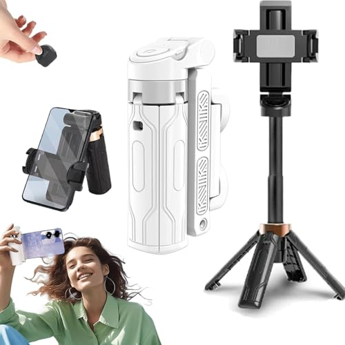 Pocketflex Ministativ, stativ Mini JJ02, razunoth stativ med avtagbar fjärrkontroll, tryckknappsbrytare, 360° rotation, stöder upp till 2 kg (vit, ingen fyllning)