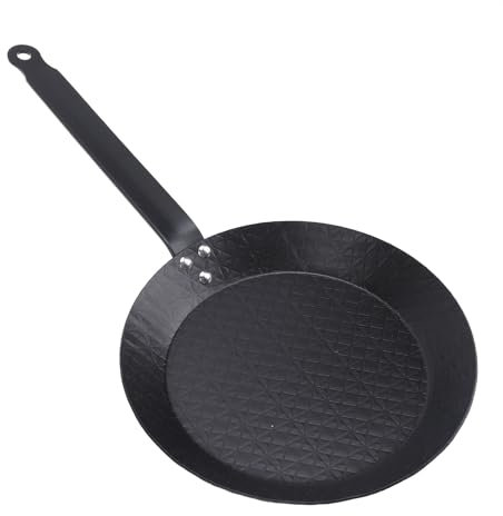 Qcwwy Sartén de Acero Al Carbono, Antiadherente sin Humo, Agarre Cómodo, para Cocinar en Interiores y Exteriores, Sartén para Huevos, Sartén para Filete, Pescado, Verduras (28CM)