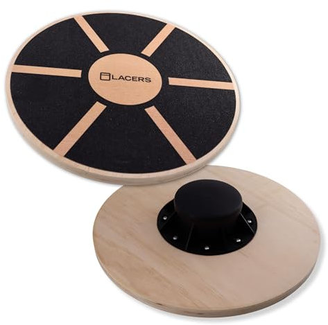 Lacers Petrolline rutschfestes Balance Board aus Holz 40cm Durchmesser – Fitness Wackelbrett / 360° Drehung – aus nachhaltigen Holz -Training für Gleichgewicht, Koordination & Physio-Therapie