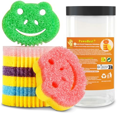 Temperatur-Spülschwamm Küchenschwämme, 5 Stück Colors Doppelseitiger Topfreiniger Schmutzradierer Putzschwamm mit Behälter, Reinigungsschwamm Schwämme für Küche, Herd Nicht Zerkratzender