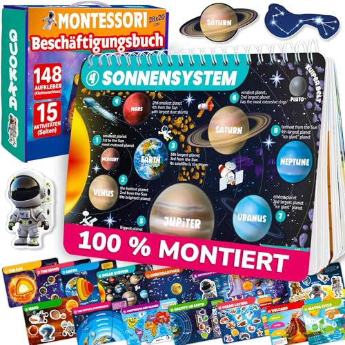 QUOKKA Jeux Montessori Busy Book Version Anglaise - Livre Sensoriel Activite Enfant 2 Ans - 15 Pages Interactives sur l'univers - Jeux Éducatif 3 Ans - Développement Cognitif - Cadeau Enfant 2 Ans