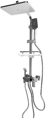 Duschsystem i rostfritt stål med termostat, 73–116 cm, justerbar höjd, duscharmatur med temperatur, LED-display, duschset, multifunktionellt duschset, duschpelare, 3 stråltyper (silver)