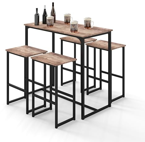 Xisilla Moderne Design Bartisch mit Barhocker Set, Multifunktionale Biertisch, Küchentisch mit Stühlen mit Holz-Effekt