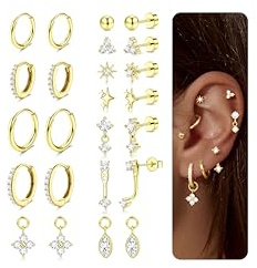 MILACOLATO 12 Paires Boucles d'oreilles Femme Acier Inoxydable Piercing Oreille Cartilage Helix Tragus Boucles d'oreilles Femme Or Bijoux pour Femmes B