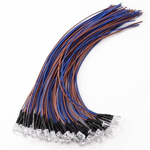 YIXISI 40 ST 5mm LED-Dioder, 12V 20cm LED-Förkopplad lampa, Emitterande Dioder Förkopplade, Isblå