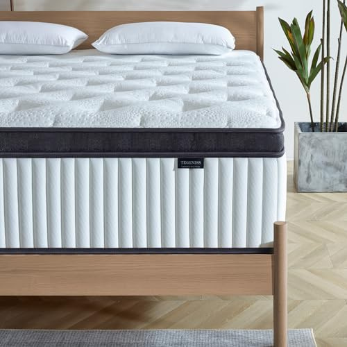 Tegeniss King Mattress 25cm with Memory Foam & Pocketing Spring | In a Box,Medium Firm, Breathable Cover,Motion Isolation,Edge Support,White (150 * 200 * 25cm)