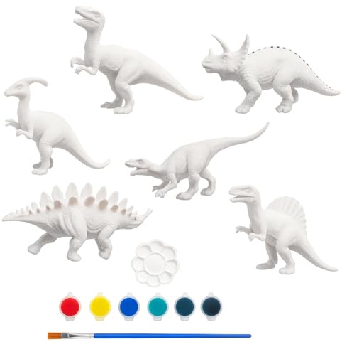 HENGBIRD Kit Creativo niños Dinosaurios para Pintar, 6 Figuras de Dinosaurios con 6 Colores Pincel y Paleta Juguete Creativo sin Pantalla para niños 4–6 años, Manualidades y Actividad Padres e Hijos