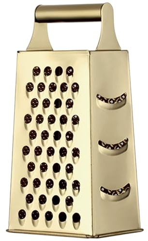 Grattugia per formaggio, grattugia in acciaio inox con 4 lati, affettaverdure alta 9, 3 pollici con manico, grattugie portatili per formaggio, verdure, patate Oro