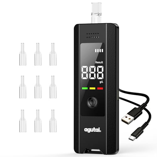 Etilometro Portatile Certificato Alcol Test : Alcoltest Professionale Italiano di Alta Precisione Due metodi di Prova - Test Alcolemico Respiratorio Ricaricabile USB C Display LCD Digitale 10 Bocchini