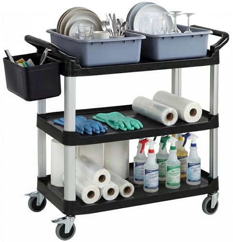 HOMCOM Carrello Pulizie Professionale 3 Ripiani 100kg 115x50x100 cm Nero