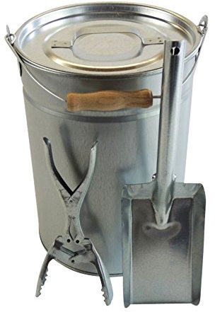 Ascheeimer mit Deckel 14l + Kohleschaufel + Zange