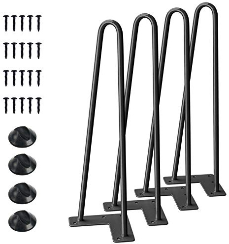 SMARTSTANDARD 16 Hairpin Furniture Legs, Metal Home DIY Projects for Nightstand, Coffee Table, Desk, etc with Rubber Floor Protectors Black 4PCS