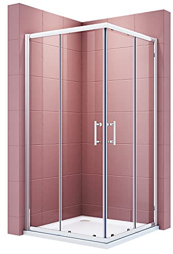 SIRHONA Cabine de Douche 76x76cm,Portes Coulissantes en Angle,Cabine de Douche Rétangulaire Avec Verre de Sécurité Trempé de 5 mm