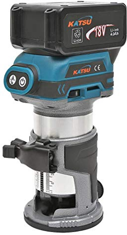 KATSU FIT-BAT Cordless Wood Trimmer Laminator Router Joiners Tool 18V with 2 Chucks Collets 1/4 and 3/8 + Battery 4.0Ah and Charger