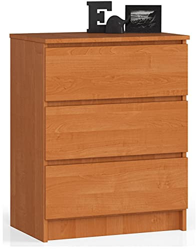 AKORD Kommode K60 mit 3 Schubladen | für das Wohnzimmer Schlafzimmer Schrank Büro Arbeitszimmer | Modernes Funktionales Design | B60 x H77 x T40 cm, Gewicht 25 kgErle