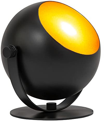 Happy Homewares Modern Adjustable Matt Black Metal Mini-Projector LED Table/Floor Uplighter Lamp with Satin Golden Inner | 5w LED | 3000k 280 Lumens | 14cm Height | 45 Degrees