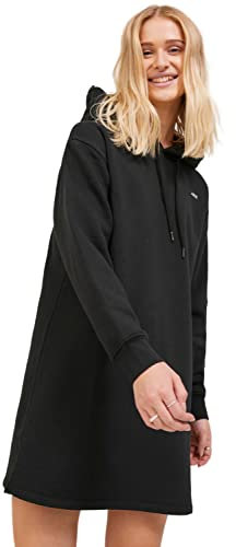 JACK & JONES Dam Jjxx Jxabbie Ls Rel Every Brush Hood Dress Sweatklänning, Svart/detalj: vit Jjxx logotyp, M
