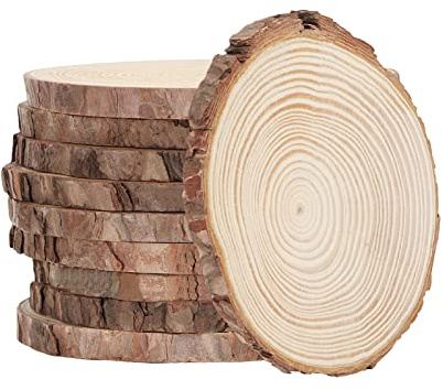 Huixinue Dischi Legno 10 Pezzi Decorazione Tronco, 13-14 cm Diametro 10 mm Spessore, Non Forato, Per Decorazioni Natalizie, Con Spago e Chiodi Ad Artiglio
