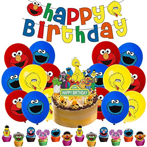 Geburtstagsdeko 44 pcs, Luftballons, Kuchen Deko, Happy Birthday Banner, Cupcake Topper, Party, Jungen Mädchen Geburtstagsparty Dekorationen