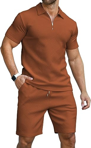 KUYIGO Men's Polo Shirt & Shorts Set Summer Outfits Fashion Casual Short Sleeve Polo Suit for Men 2 Piece Shorts Tracksuit
