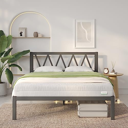 Novilla Bettgestell 180 x 200 cm, Bettrahmen mit Lattenrost, Bettgestelle mit Kopfteil-Design, Doppelbettgestell, Stauraum unter dem Bett, Schwarz