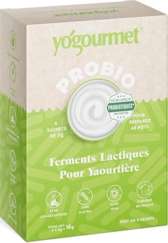 Yogourmet - Ferments Yaourt avec Probiotiques 48 Pots (6 Sachets = 6 Litres) - Faites du yaourt à la maison - Naturel, sans gluten, casher, halal