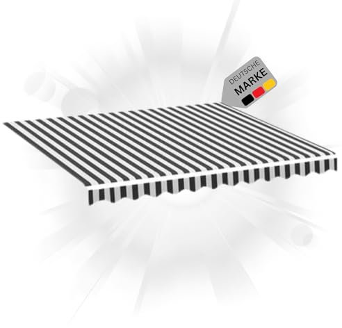 DELUKE® Markisenbespannung Markisenstoff Wasserabweisend Reißfest | Anthrazit-Weiß, für 500x300cm Rahmen | Markise mit Volant Markisen Ersatzstoff Markisentuch Sonnenschutz Markisenzubehör